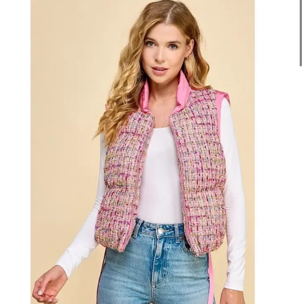 Barbie Pink Tweed Puffer - Picture 2 of 5